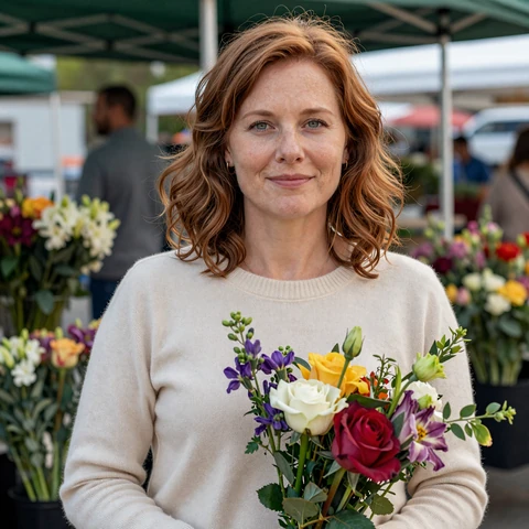 Susan, a 52-year-old MilaDate member shopping at a Denver farmers market